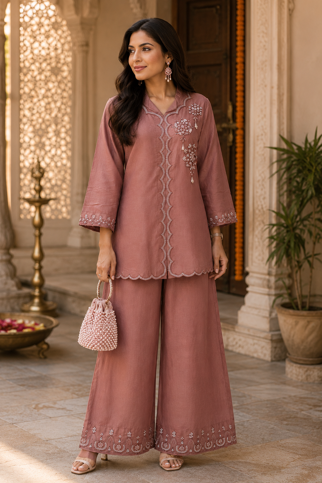 Dusty Rose Embroidered Coord Set