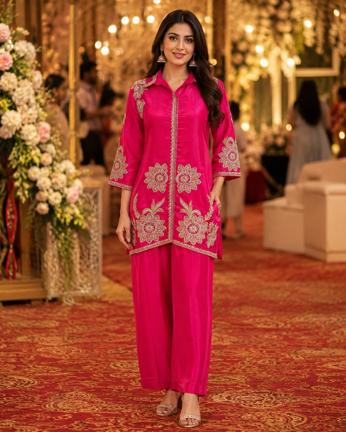Fuchsia Pink Embroidered Cotton Coord Set