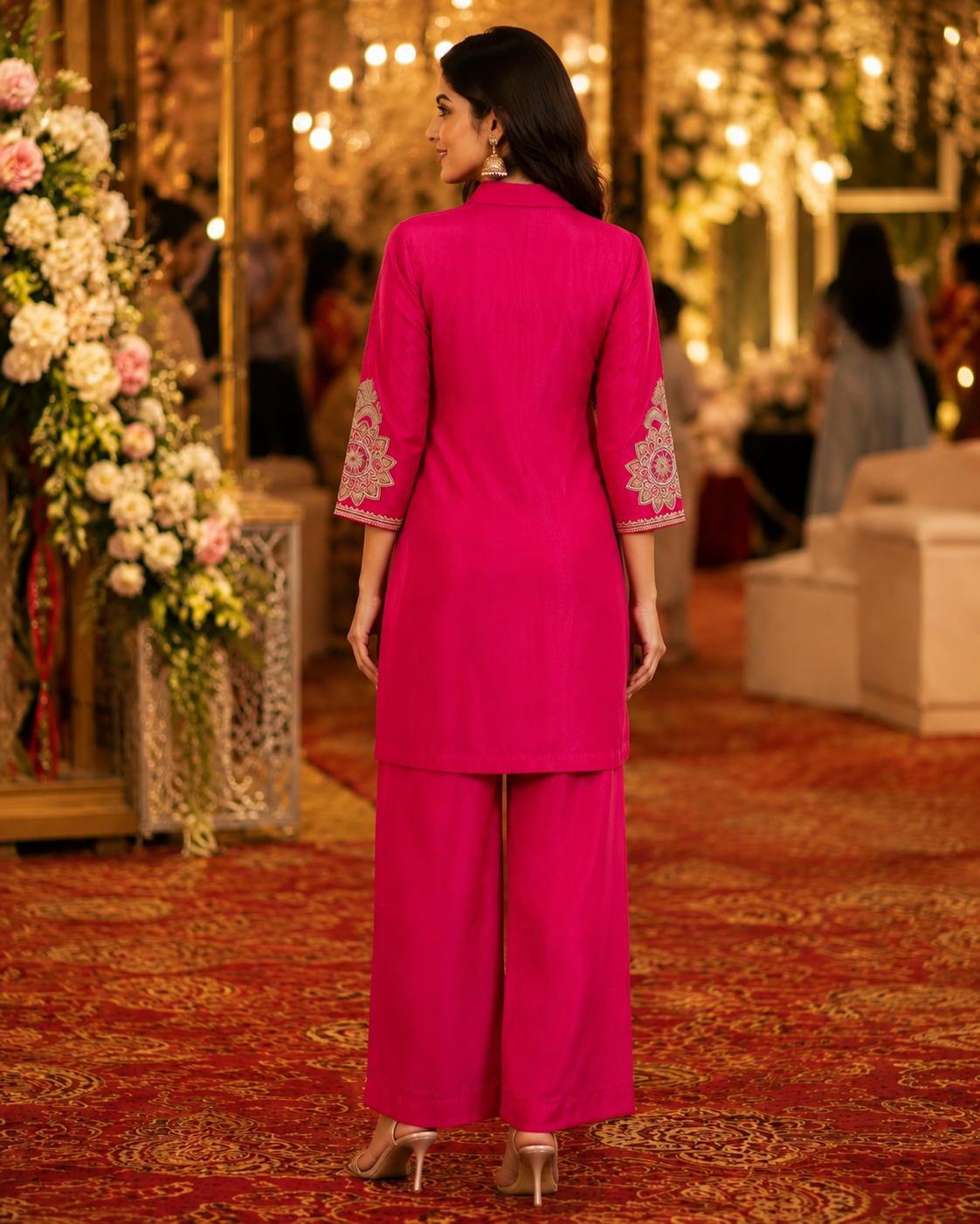 Fuchsia Pink Embroidered Cotton Coord Set