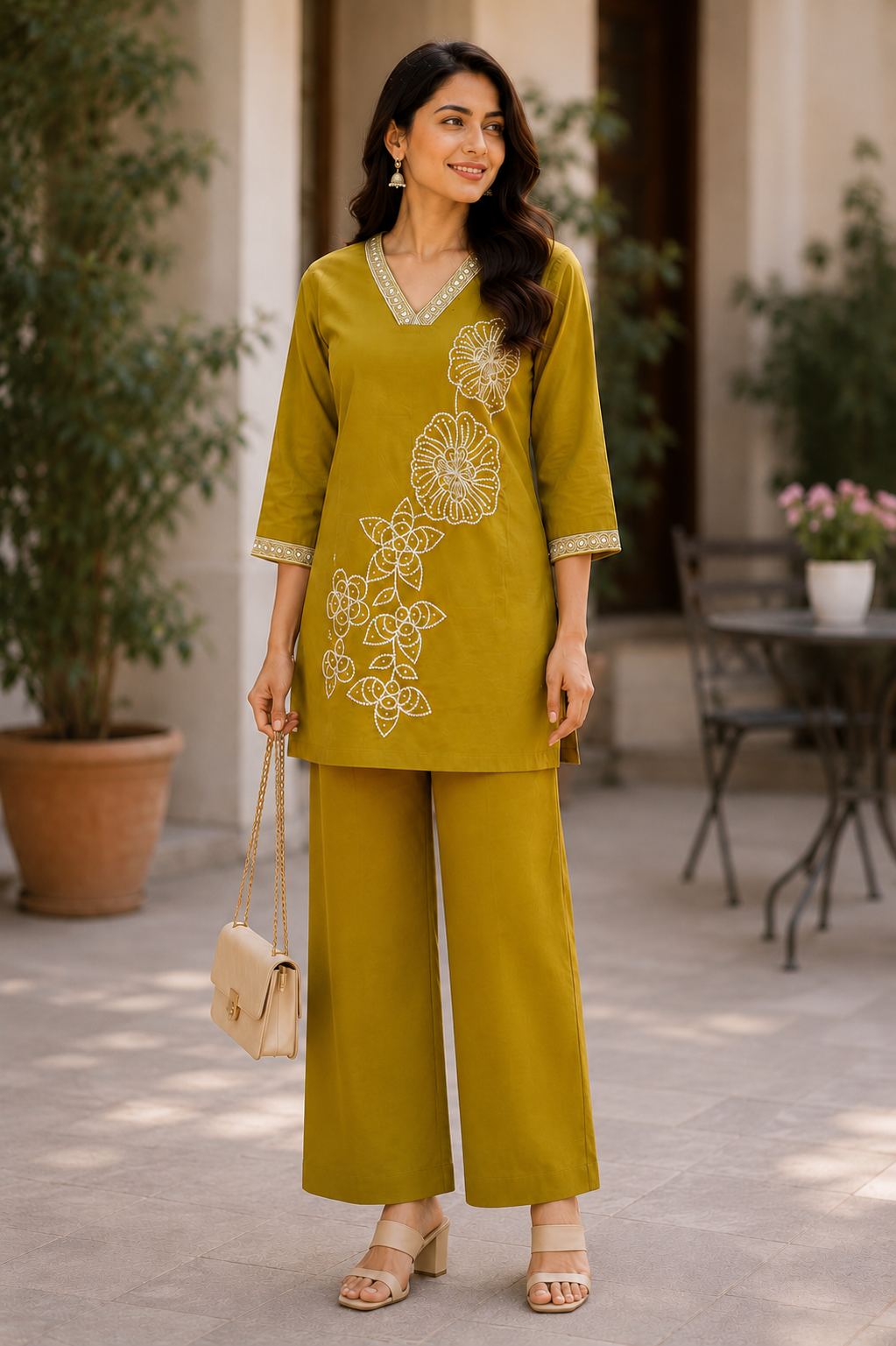 Mustard Yellow Embroidered Coord Set