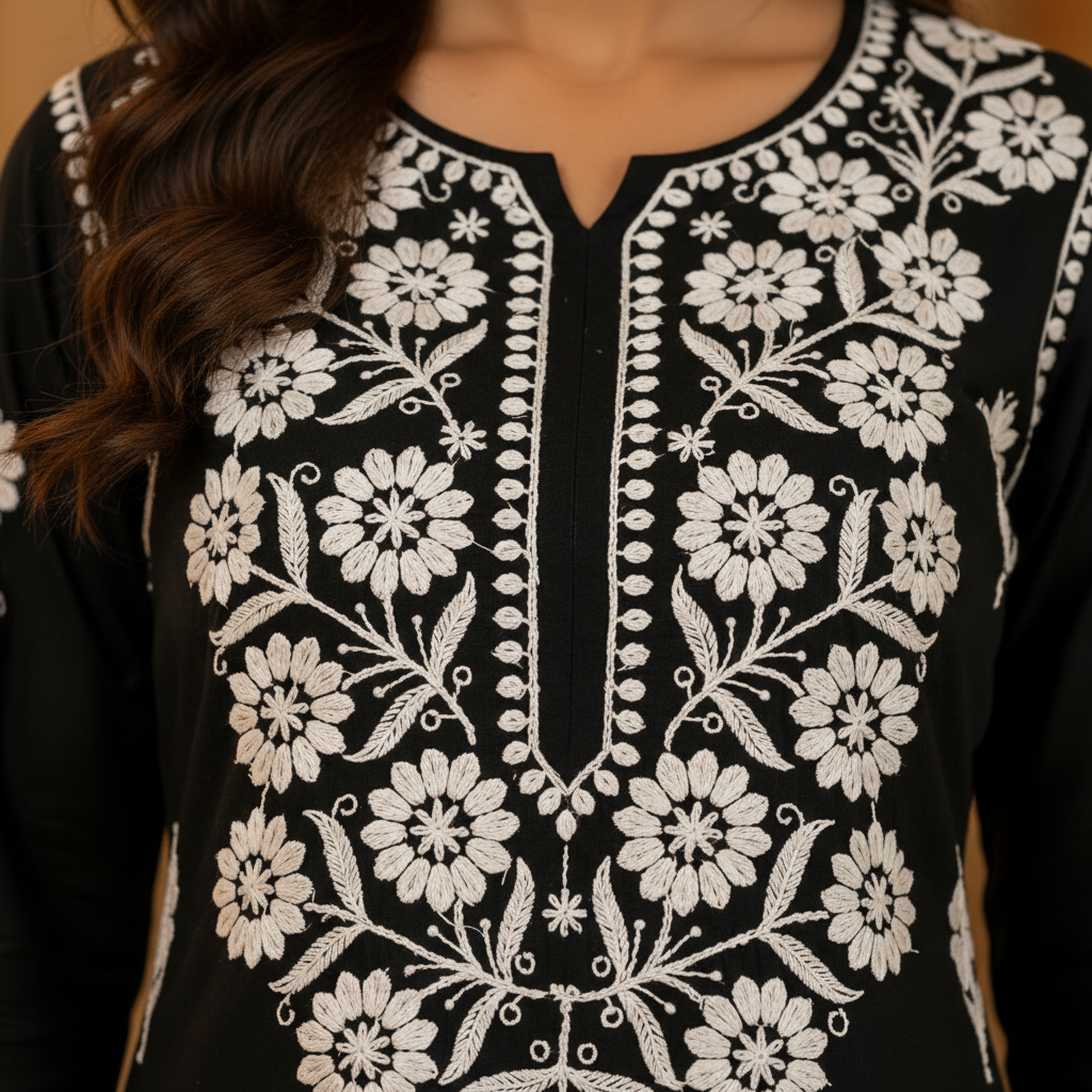 Black Embroidered Lucknowi Chikankari Coord Set