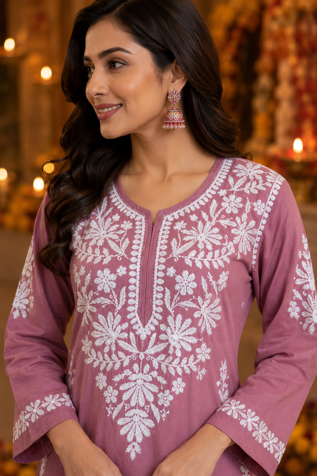 Dusty Pink Embroidered Lucknowi Chikankari Coord Set