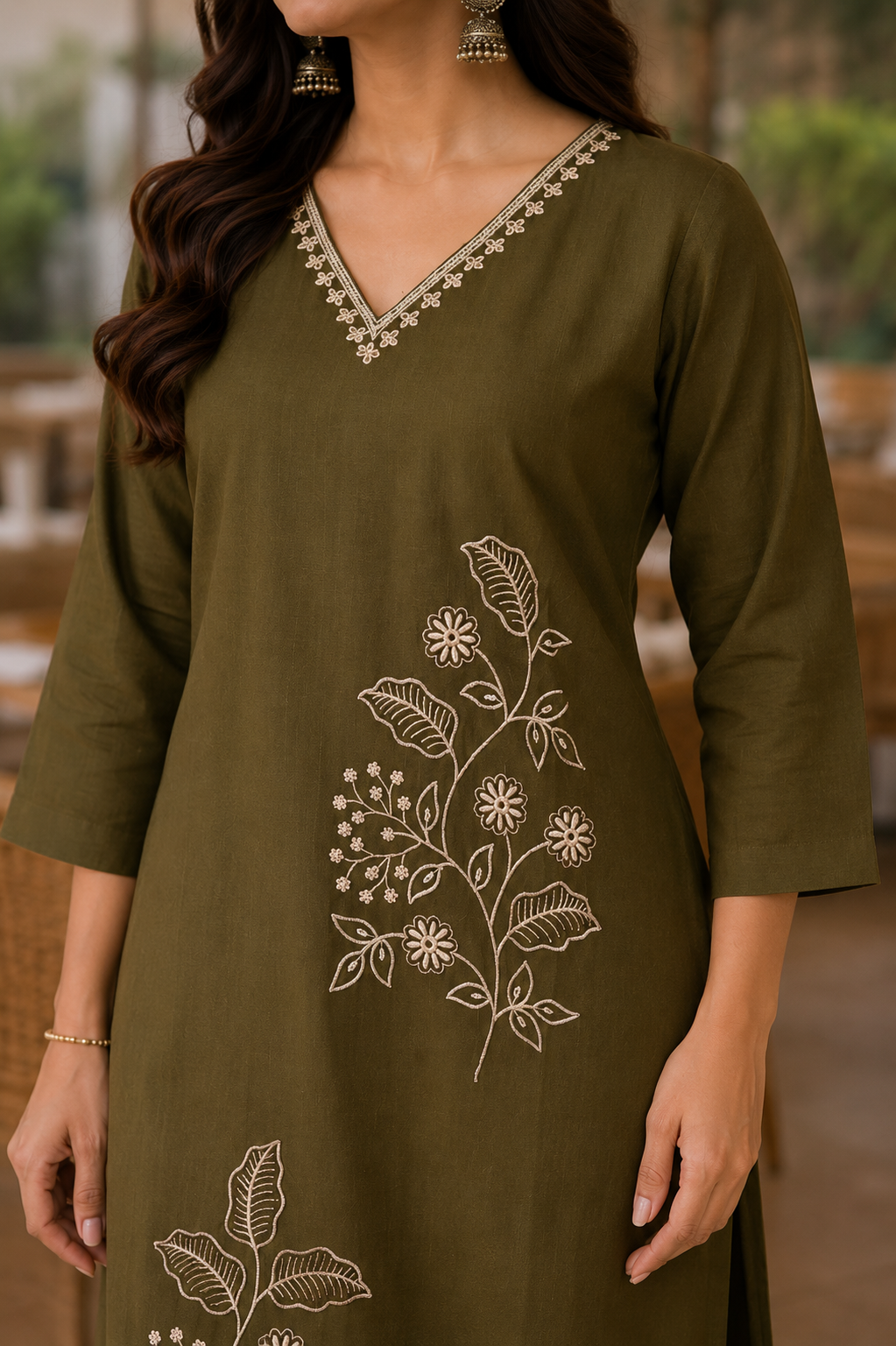 Olive Green Embroidered Coord Set
