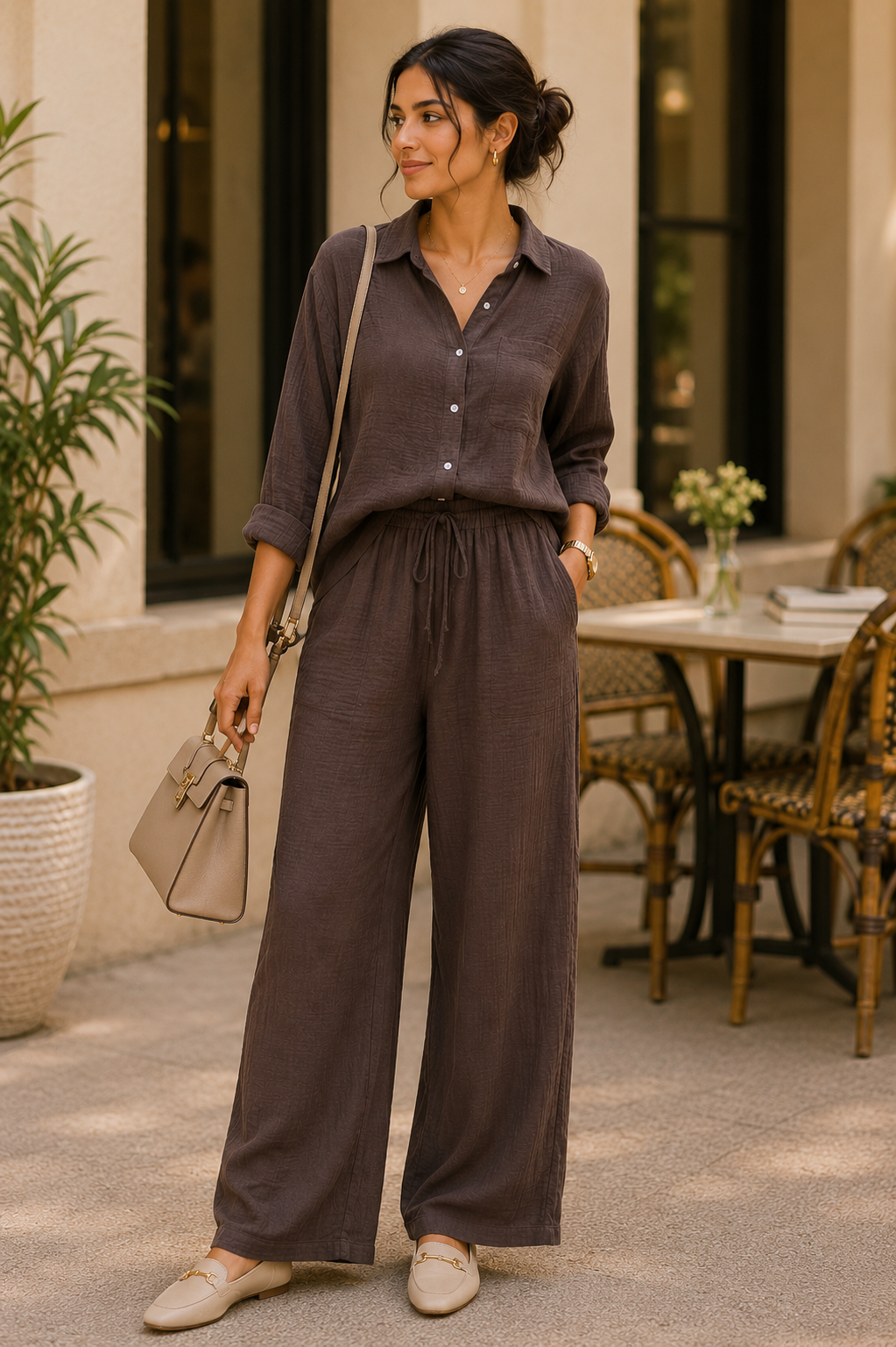 Mocha Brown Cotton Casual Coord Set