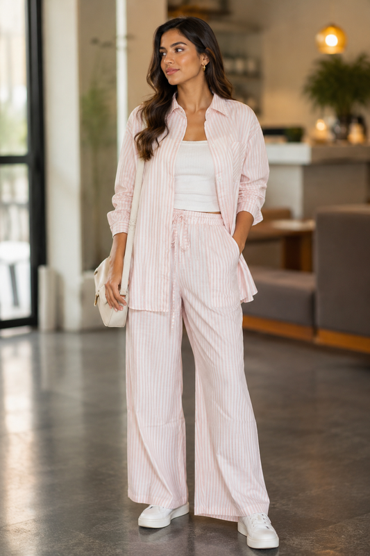 Pink Striped Lounge Coord Set