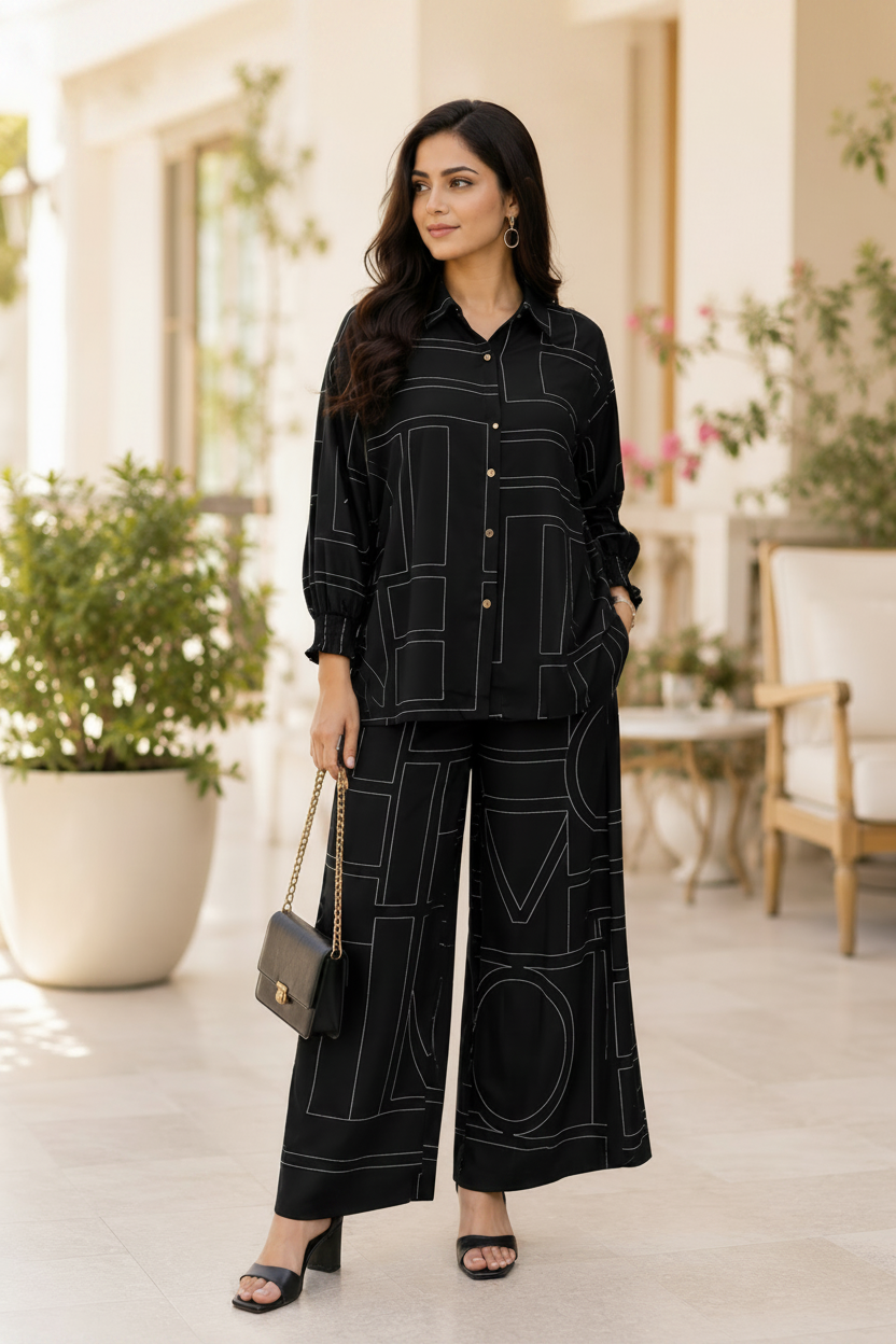 Black Printed Coord Set