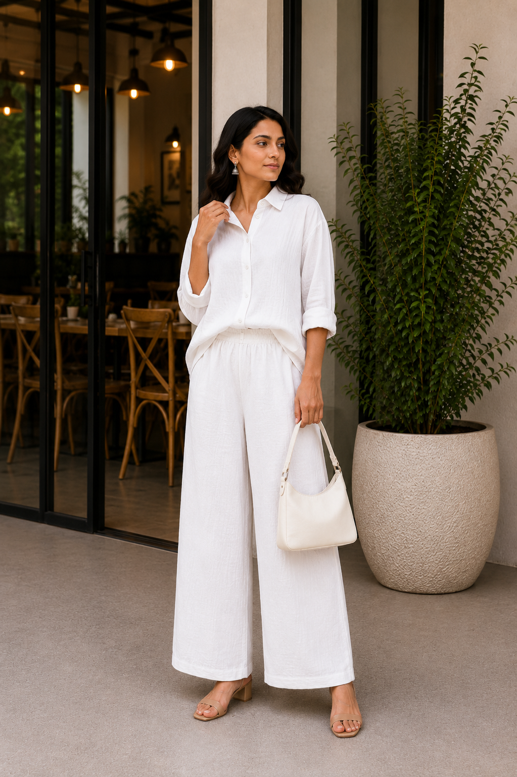 White Cotton Plain Co-ord Set